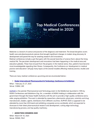 Top Medical Conferences to attend in 2020