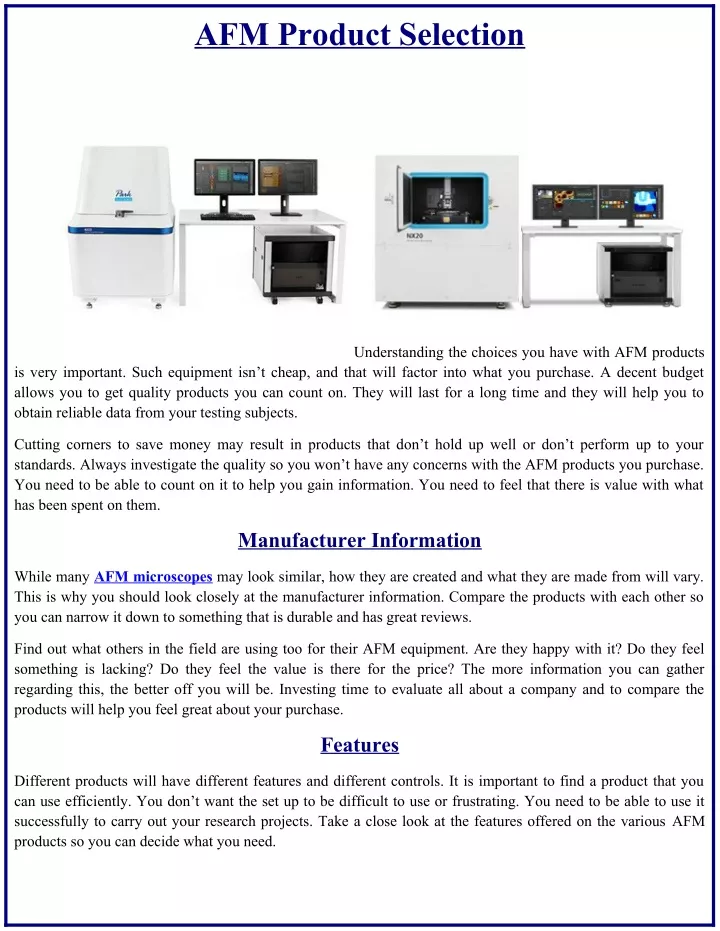 afm product selection