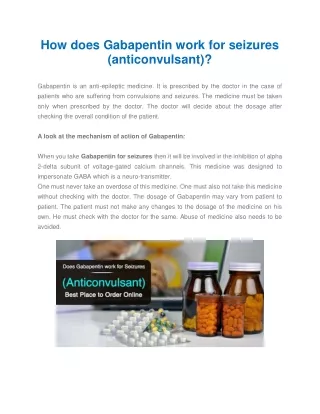 How does Gabapentin work for seizures (anticonvulsant)?