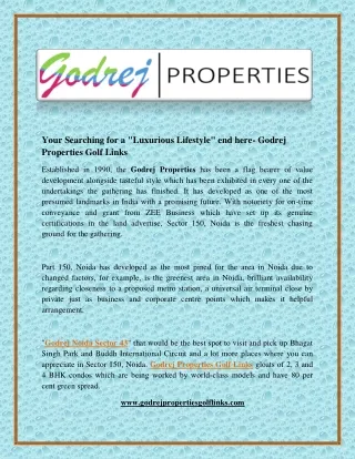 Your Searching for a Luxurious Lifestyle end here- Godrej Properties Golf Links