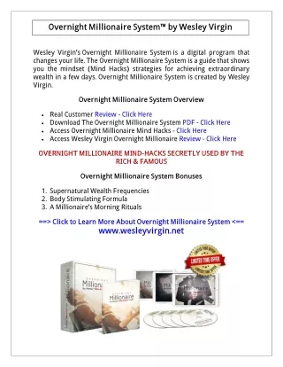 (PDF) Overnight Millionaire System PDF Free Download: Wesley Virgin