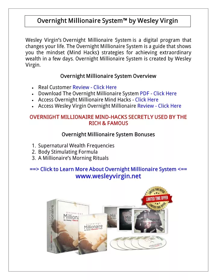 overnight millionaire system by wesley virgin