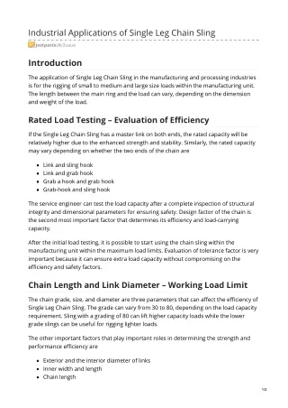 Industrial Applications of Single Leg Chain Sling