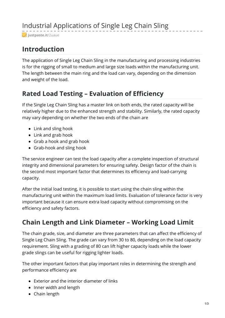 industrial applications of single leg chain sling