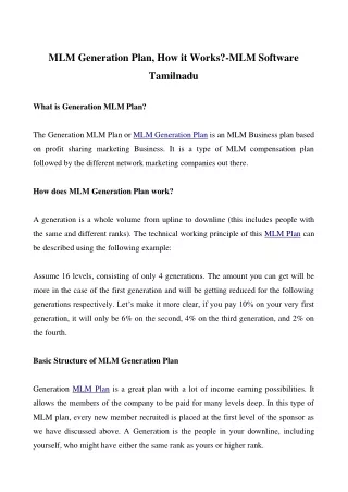 MLM Generation Plan, How it Works?-MLM Software Tamilnadu