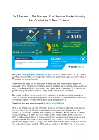 Be A Pioneer In The Managed Print Services Market Industry. Here's What You'll Need To Know