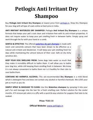 Petlogix Anti Irritant Dry Shampoo