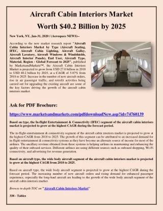 Aircraft Cabin Interiors Market Worth $40.2 Billion by 2025