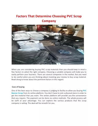 Factors That Determine Choosing PVC Scrap Company