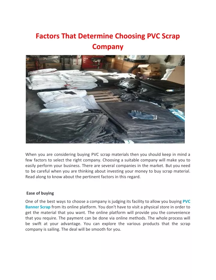 factors that determine choosing pvc scrap company