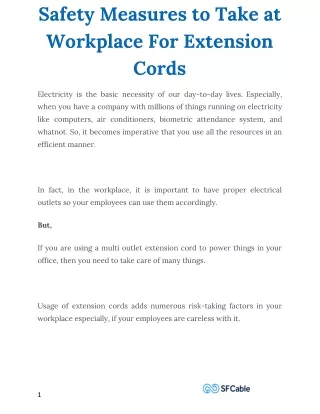 Safety Measures to Take at Workplace For Extension Cords