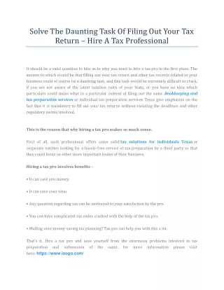 Solve The Daunting Task Of Filing Out Your Tax Return – Hire A Tax Professional
