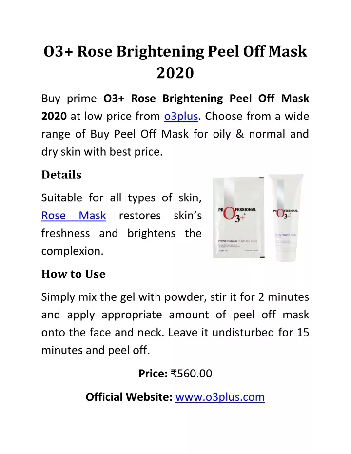 o3 rose brightening peel off mask 2020