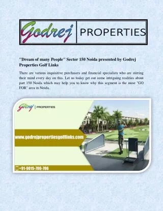 Dream of many People Sector 150 Noida presented by Godrej Properties Golf Links