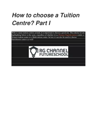 how to choose a tuition centre part i