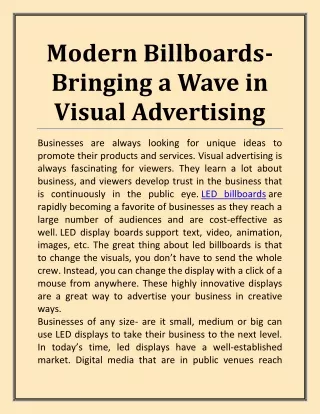 Modern Billboards- Bringing a Wave in Visual Advertising