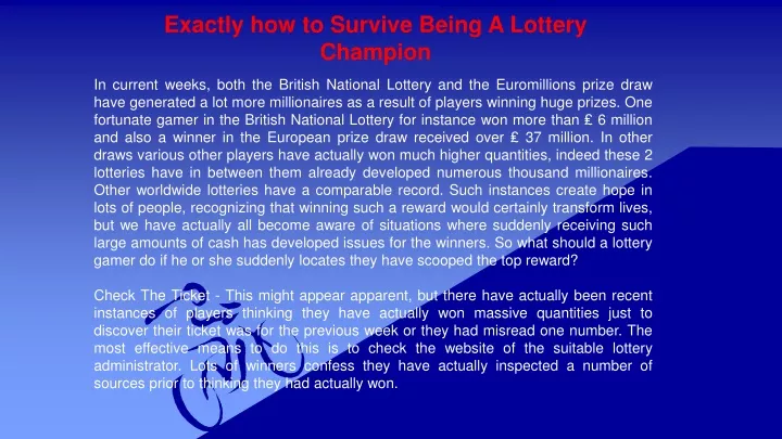 exactly how to survive being a lottery champion