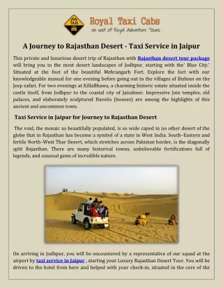 A Journey to Rajasthan Desert - Taxi Service in Jaipur