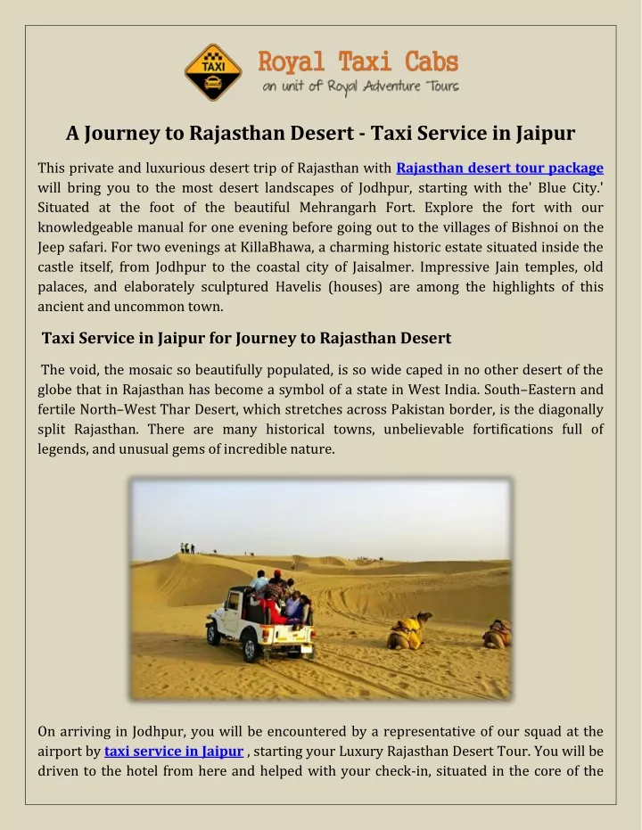 a journey to rajasthan desert taxi service