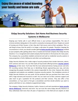 OzSpy Security Solutions: Get Home And Business Security Systems in Melbourne