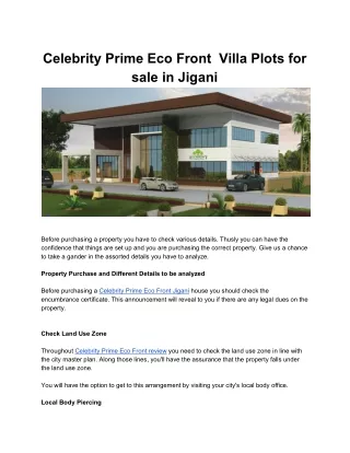 Celebrity Prime Eco Front offers Villa Plots for sale in Jigani