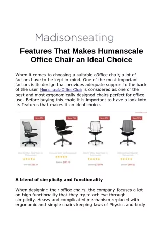 Features That Makes Humanscale Office Chair an Ideal Choice