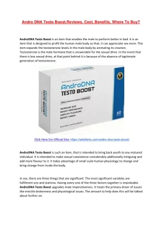 Andro DNA Testo Boost,Reviews, Cost, Benefits, Where To Buy?
