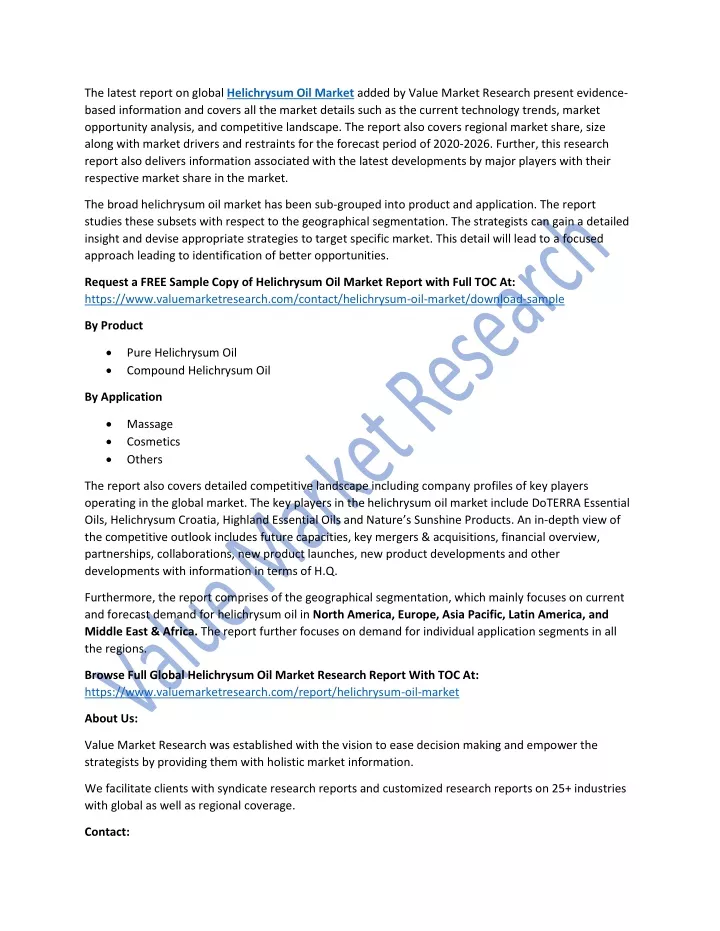 the latest report on global helichrysum