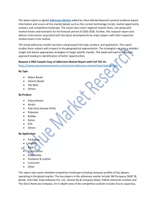 Adhesives Market - Global Industry Analysis Report 2019-2026
