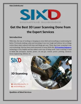 Get the Best 3D Laser Scanning done from the Expert Services