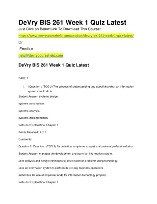 Devry bis 261 week 1 quiz latest