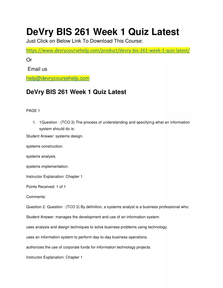 devry bis 261 week 1 quiz latest just click