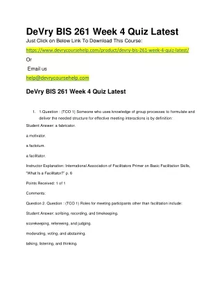 Devry bis 261 week 4 quiz latest