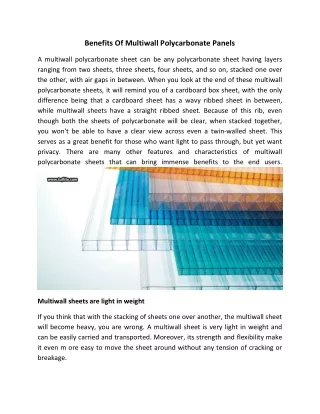 Benefits Of Multiwall Polycarbonate Panels - Tuflite Polymers