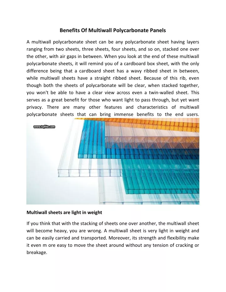 benefits of multiwall polycarbonate panels