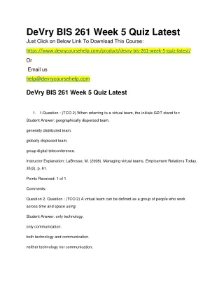 Devry bis 261 week 5 quiz latest