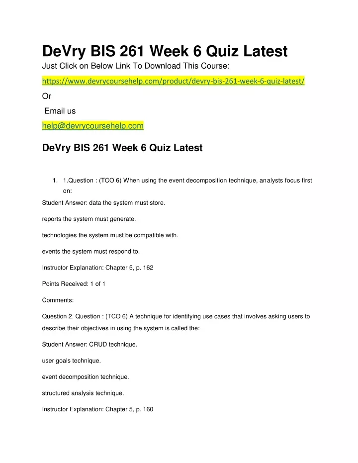 devry bis 261 week 6 quiz latest just click