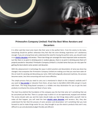 Primesohrs Company Limited: Find the Best Wine Aerators and Decanters