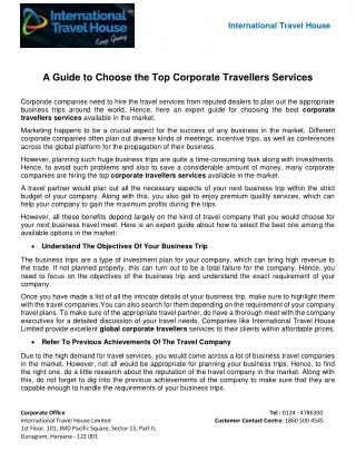 A Guide to Choose the Top Corporate Travellers Services