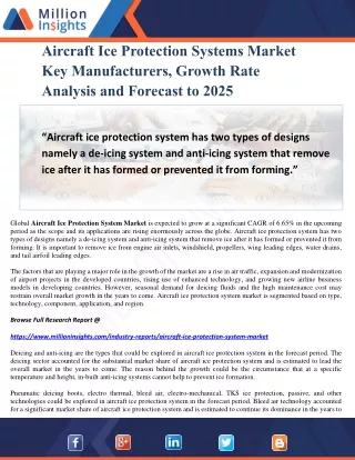 Aircraft Ice Protection Systems Market Key Manufacturers, Growth Rate Analysis and Forecast to 2025