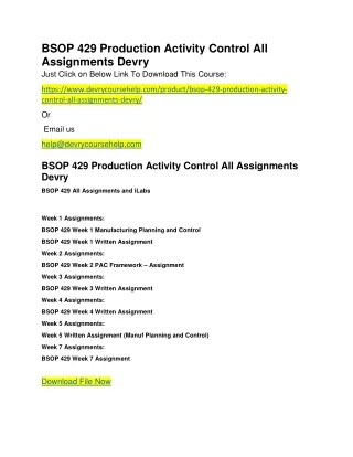 BSOP 429 Production Activity Control All Assignments Devry