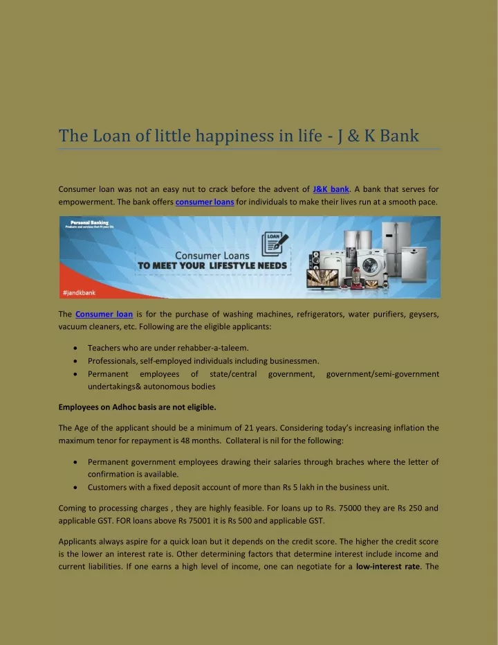 the loan of little happiness in life j k bank