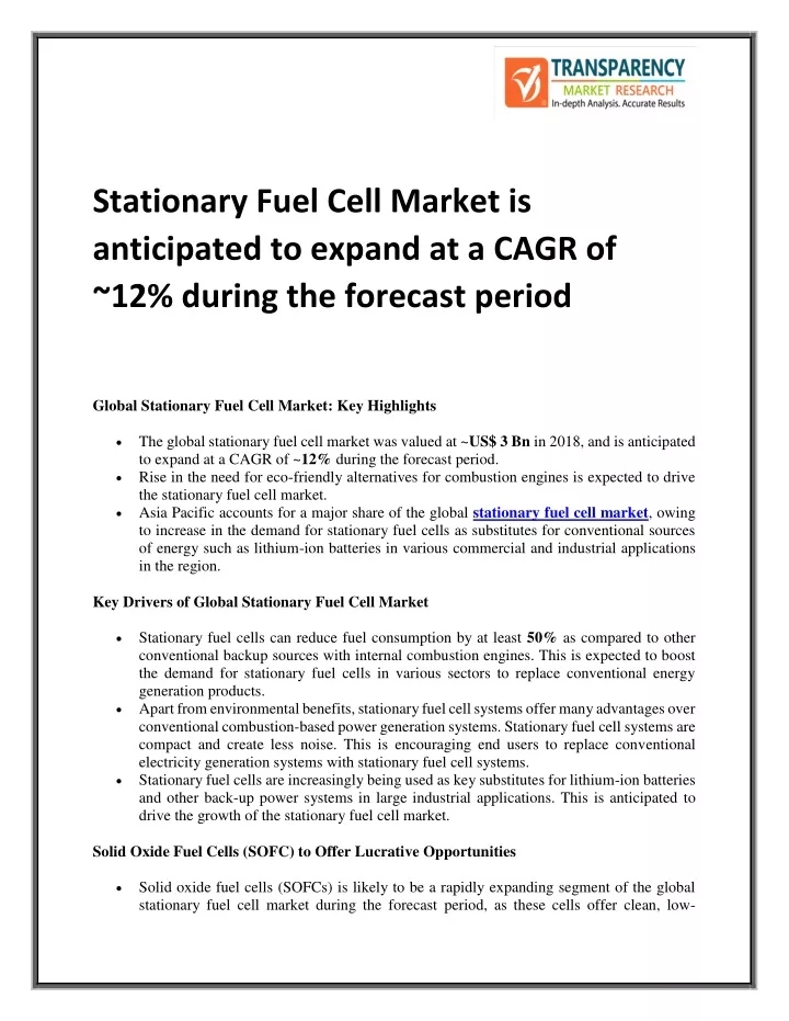 stationary fuel cell market is anticipated