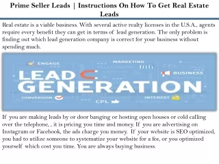 Prime Seller Leads | Instructions On How To Get Real Estate Leads