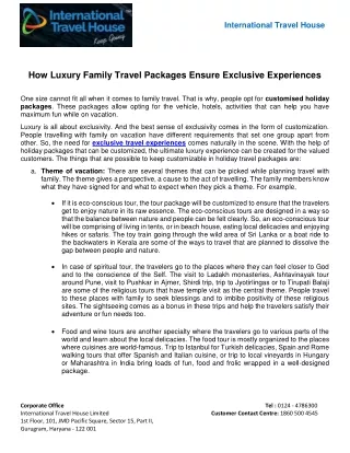 How Luxury Family Travel Packages Ensure Exclusive Experiences