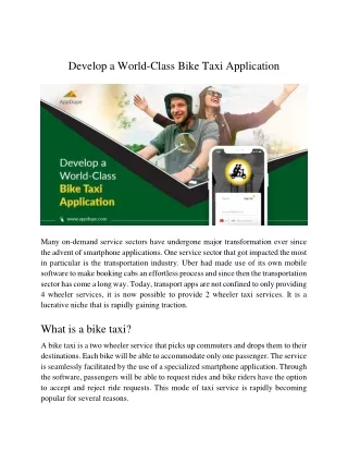 Develop a World-Class Bike Taxi Application