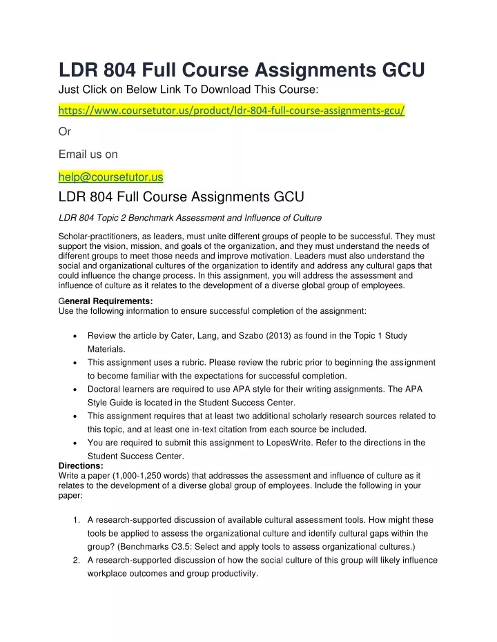 ldr 804 full course assignments gcu just click