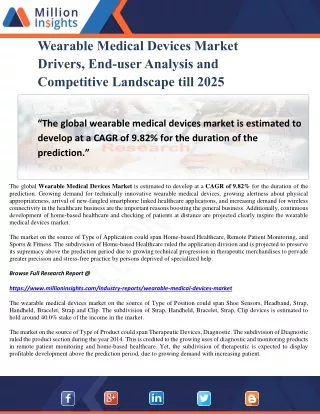 Wearable Medical Devices Market Drivers, End-user Analysis and Competitive Landscape till 2025