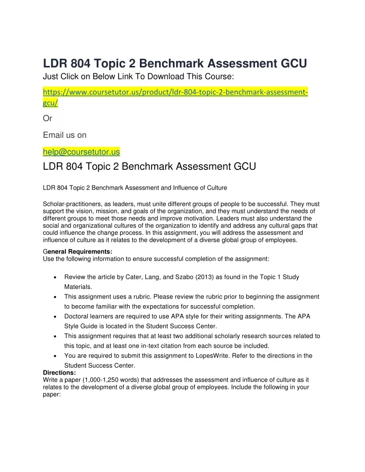 ldr 804 topic 2 benchmark assessment gcu just