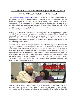 Uncomplicated Guide to Finding And Hiring Your Right Winston Salem Chiropractor